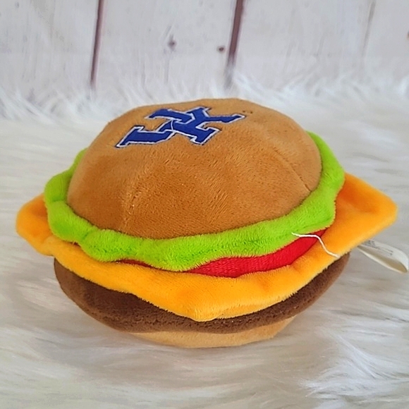 UK University of Kentucky Wildcats Cats Embroidered Cheeseburger Dog Squeek Toy - Picture 3 of 11
